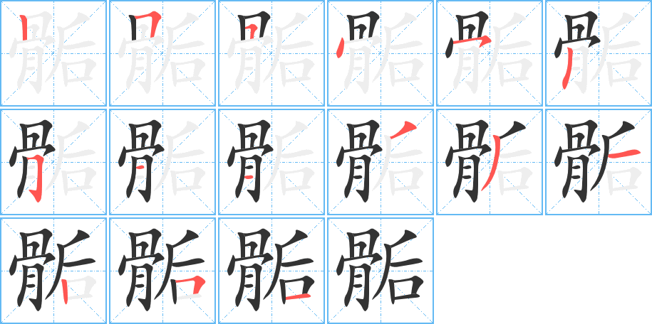 骺字的笔顺分布演示