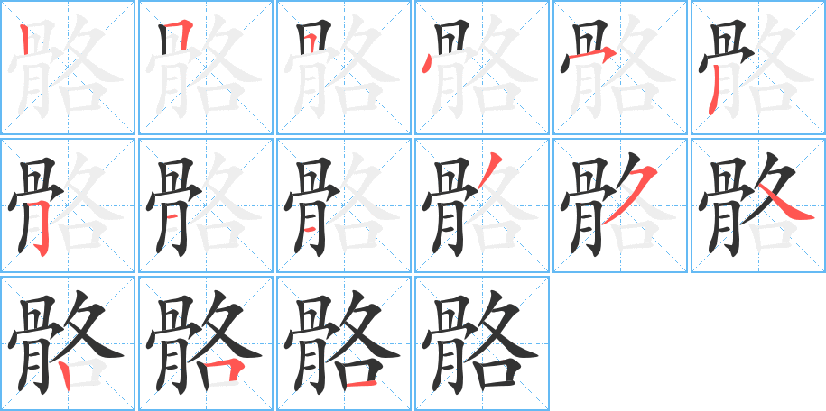 骼字的笔顺分布演示