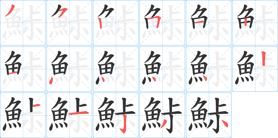 鮛字的笔顺分布演示