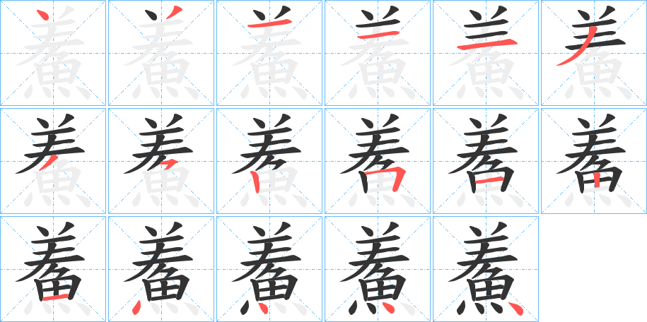 鮺字的笔顺分布演示