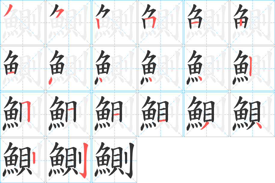 鰂字的笔顺分布演示