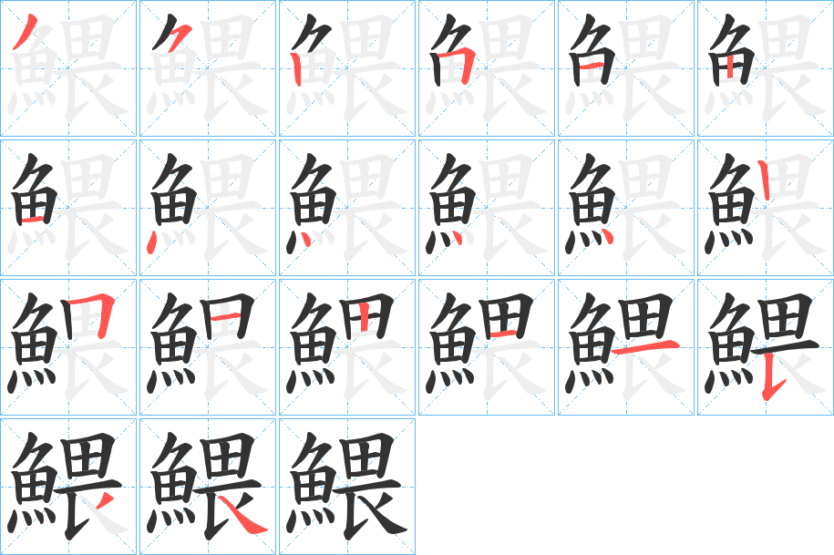 鰃字的笔顺分布演示