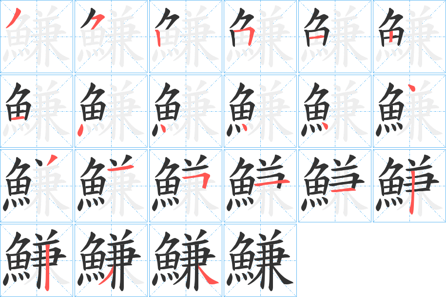 鰜字的笔顺分布演示