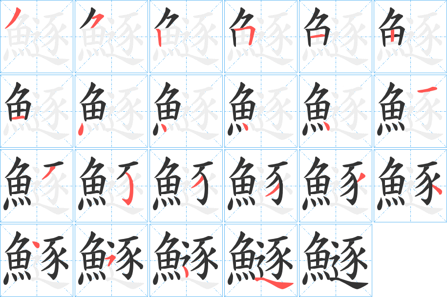 鱁字的笔顺分布演示