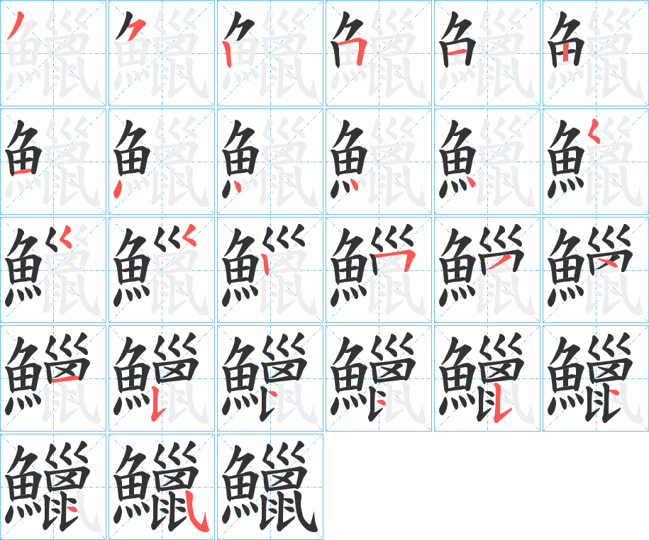 鱲字的笔顺分布演示