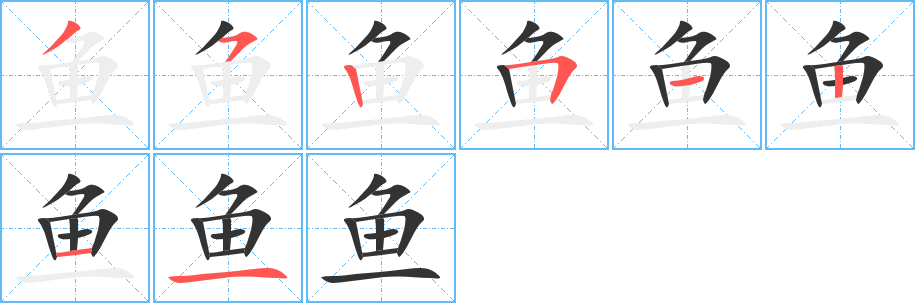 鱼字的笔顺分布演示