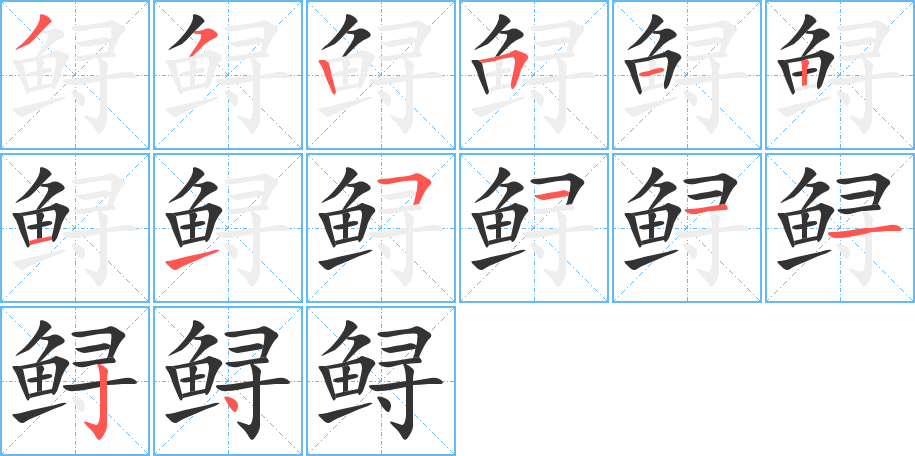 鲟字的笔顺分布演示