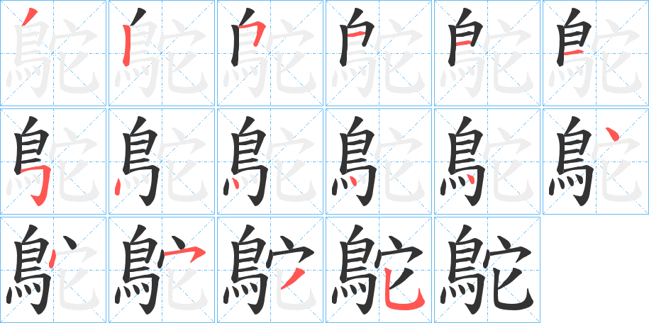 鴕字的笔顺分布演示