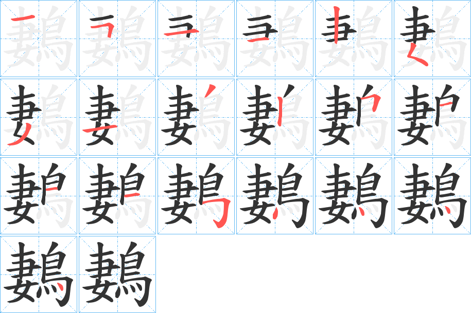 鶈字的笔顺分布演示