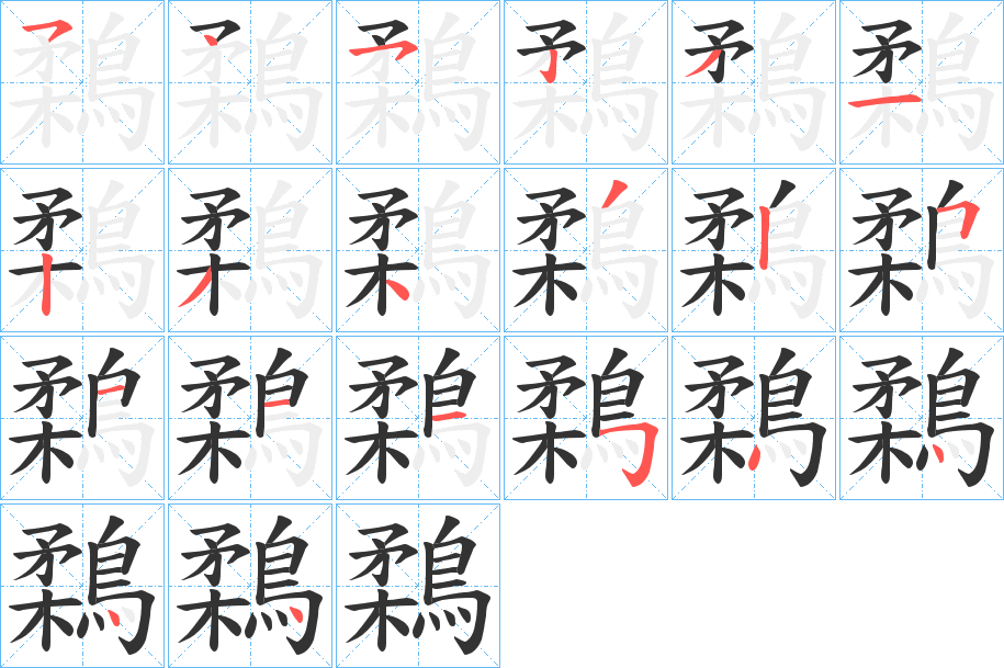 鶔字的笔顺分布演示