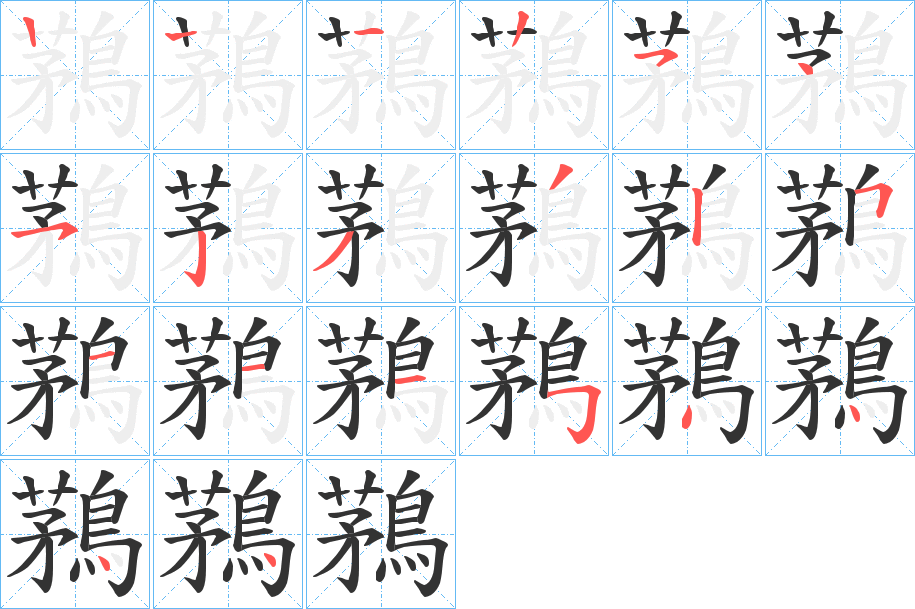 鶜字的笔顺分布演示