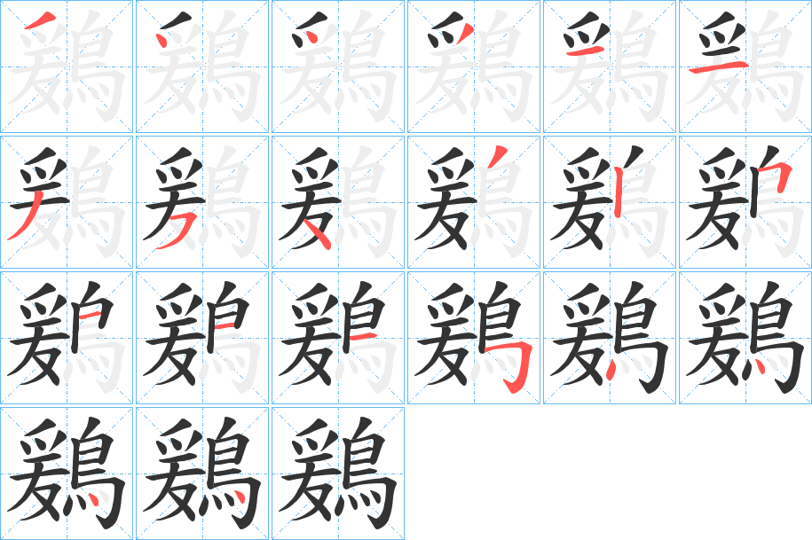 鶢字的笔顺分布演示