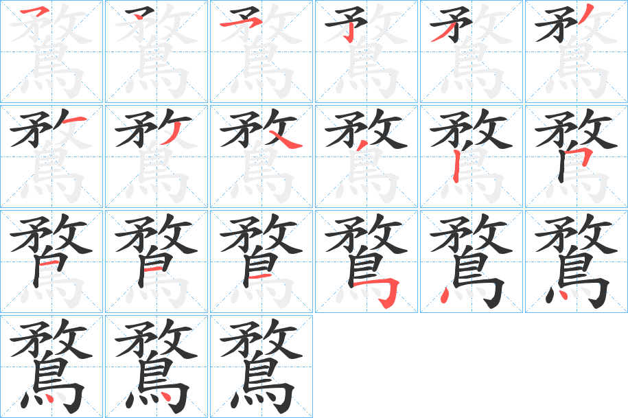 鶩字的笔顺分布演示