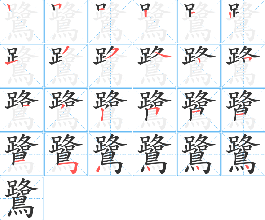 鷺字的笔顺分布演示