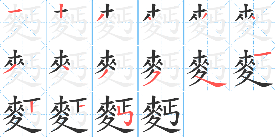 麫字的笔顺分布演示