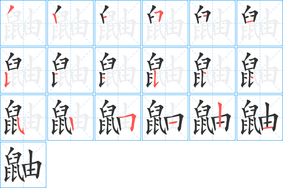 鼬字的笔顺分布演示