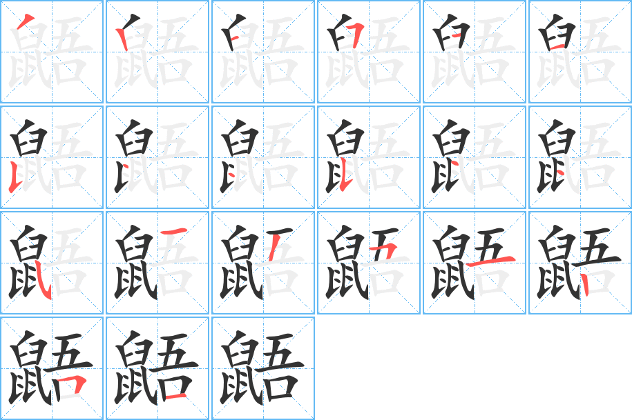 鼯字的笔顺分布演示